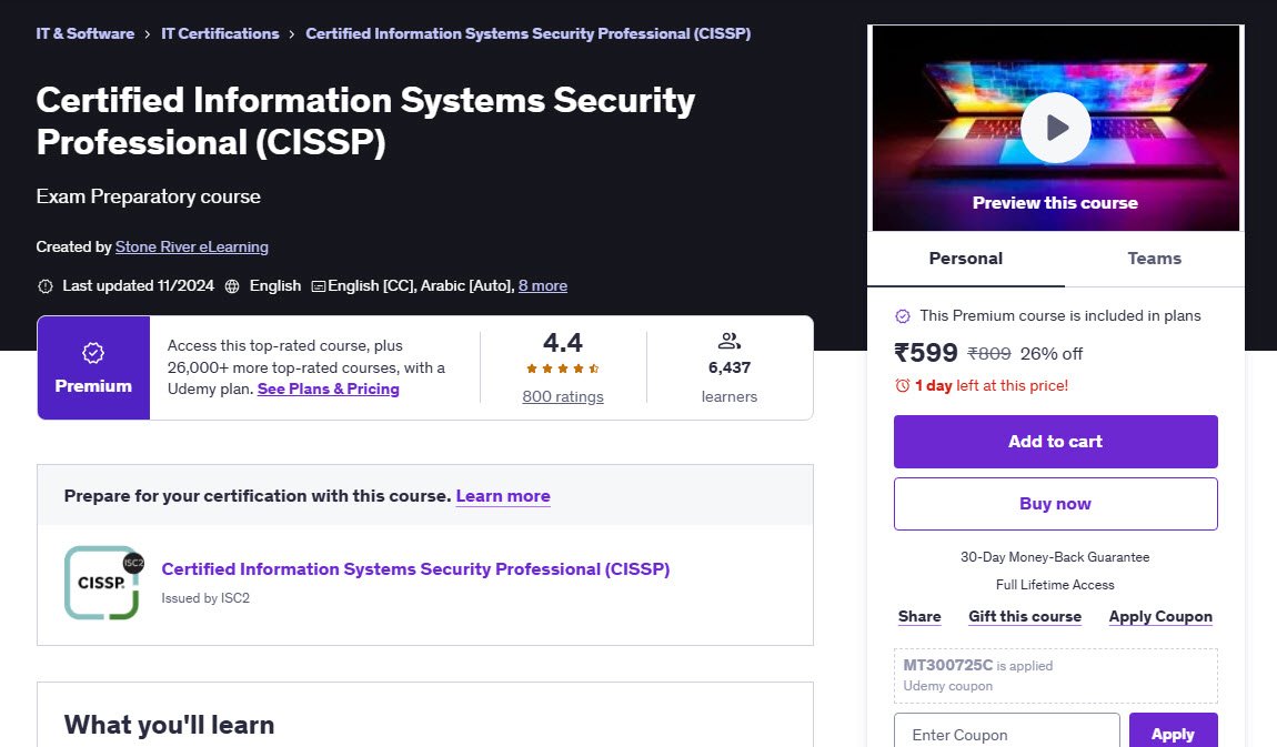 Certified Information Systems Security Professional (CISSP) Prep Course