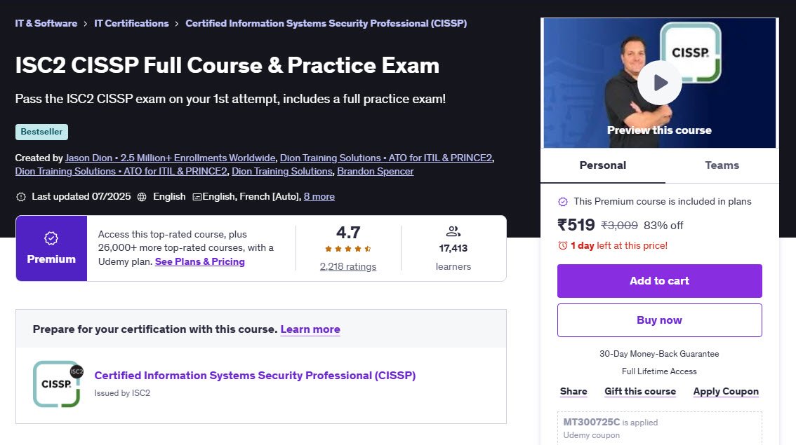 ISC2 CISSP Full Course & Practice Exam 