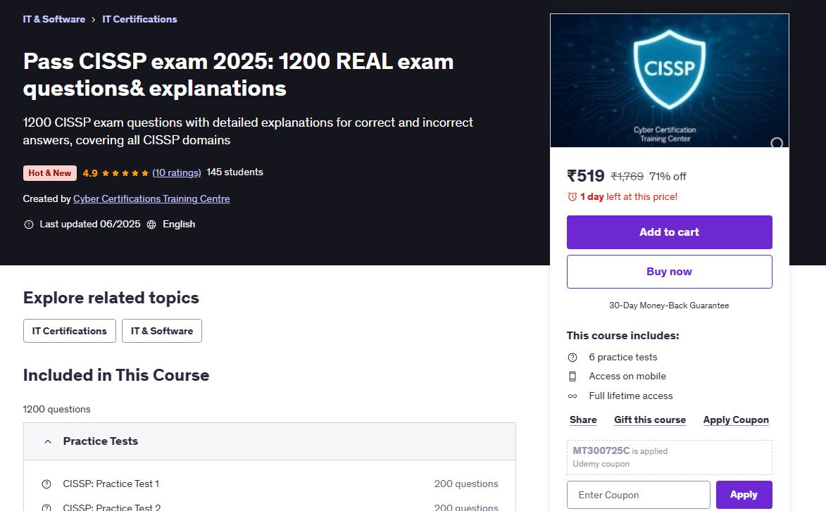 Pass CISSP exam 2025 - 1200 REAL Exam Questions & Explanations
