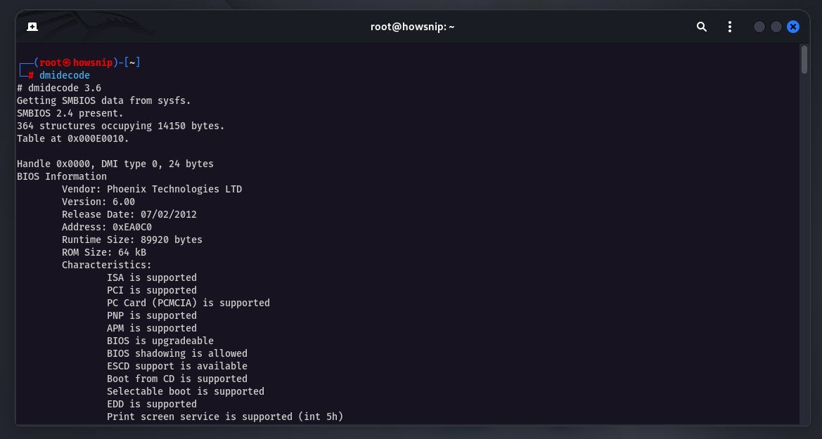 dmidecode command - howsnip
