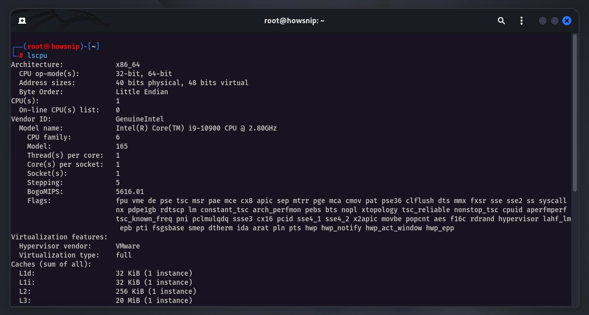 lscpu command - howsnip