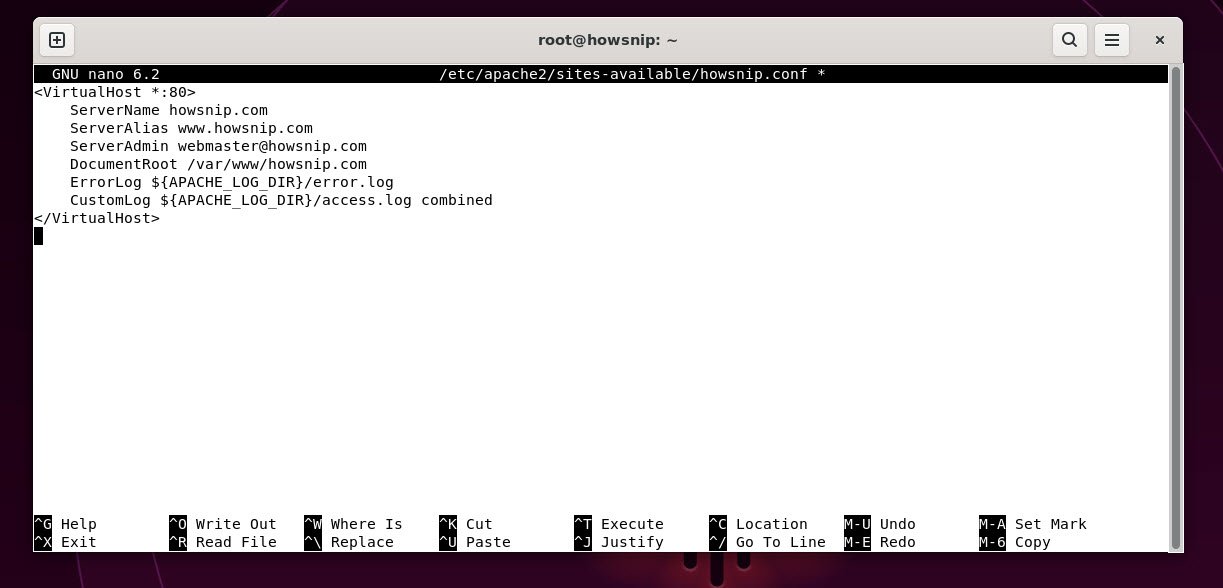 Apache conf file - howsnip