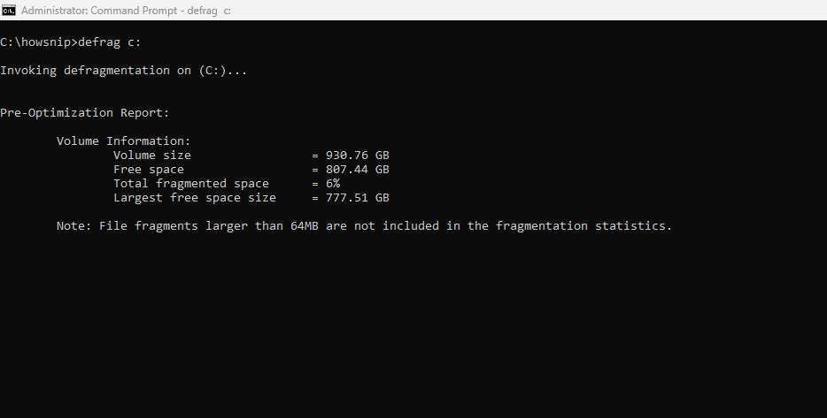 defrag command - howsnip