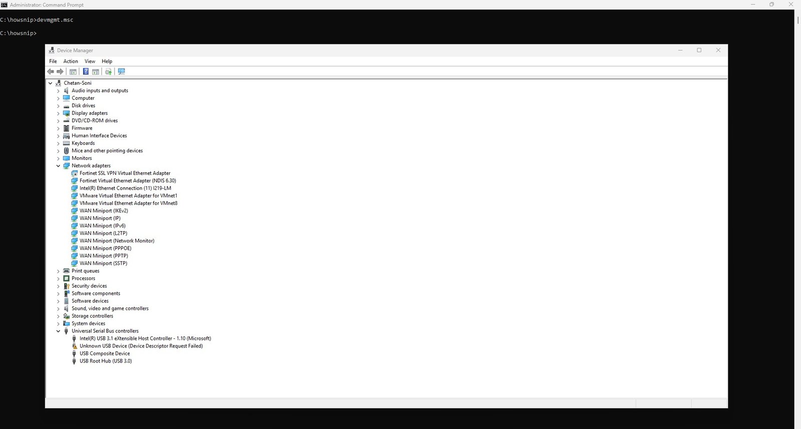 devmgmt command - howsnip