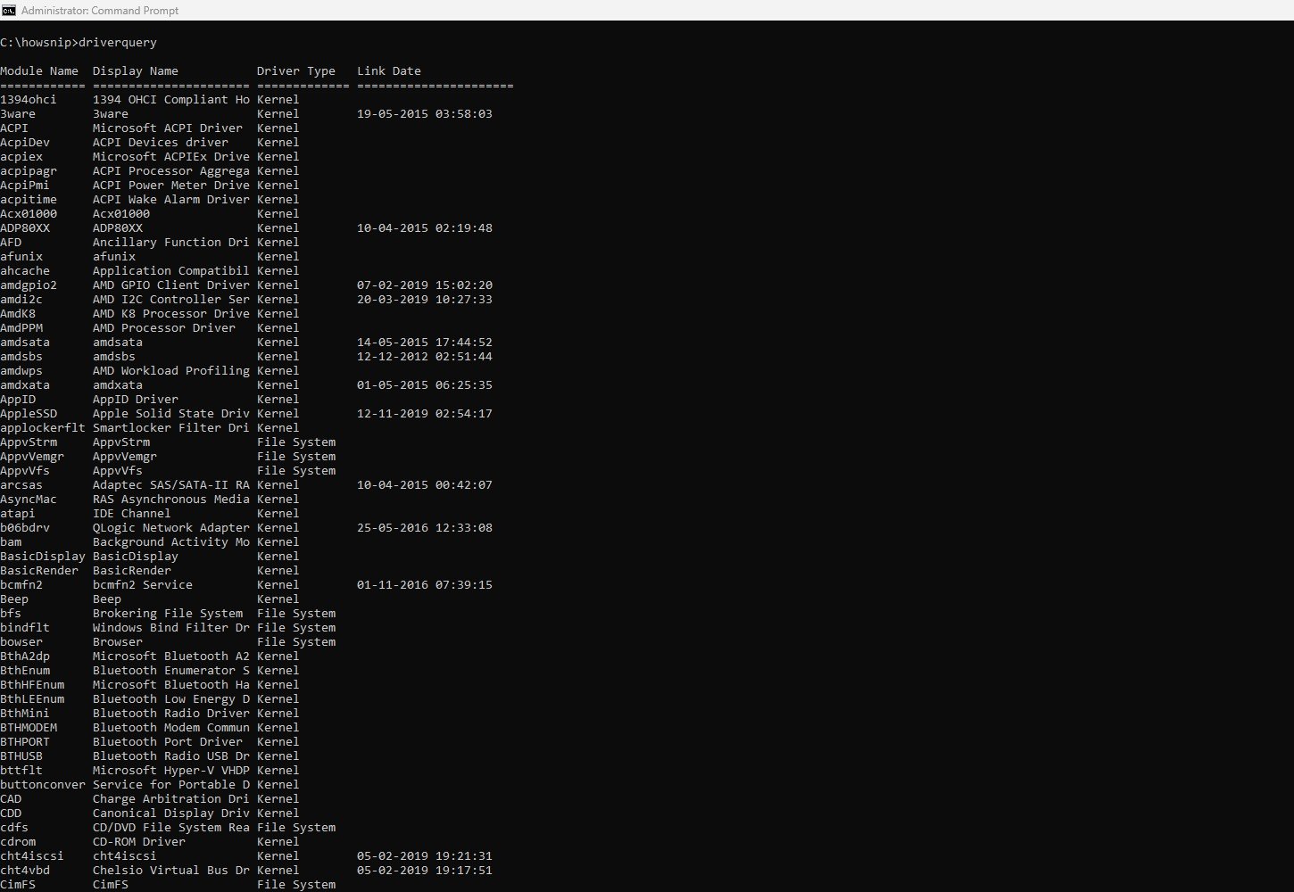 driverquery command - howsnip