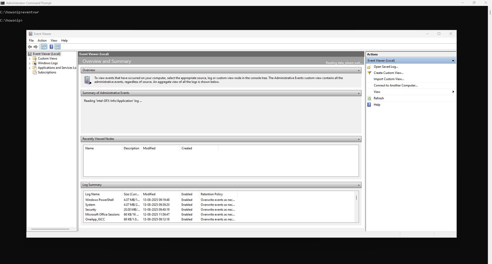 eventvwr command - howsnip