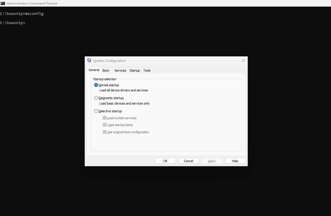 msconfig command - howsnip