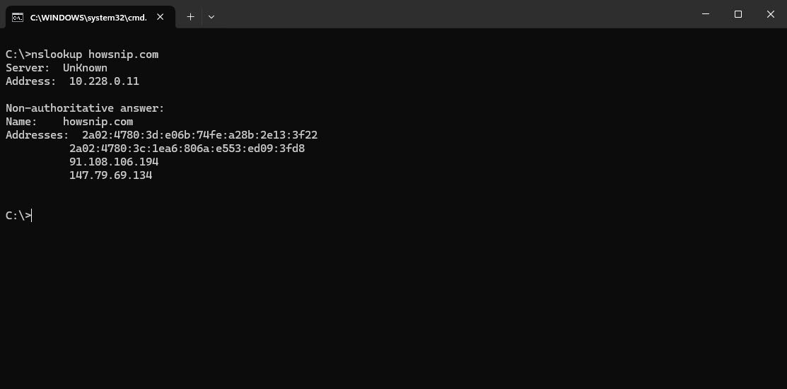 nslookup command - howsnip