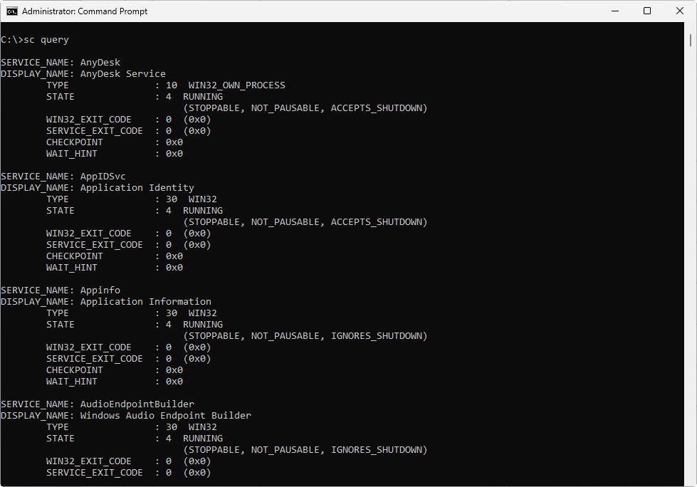 sc query command - howsnip