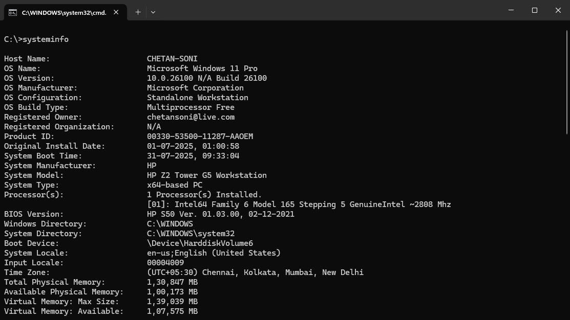 systeminfo command - howsnip