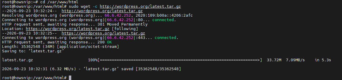 Install WordPress Linux Howsnip