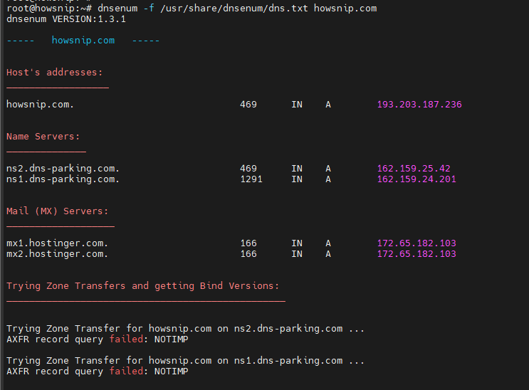 DNS Enumeration Commands Howsnip